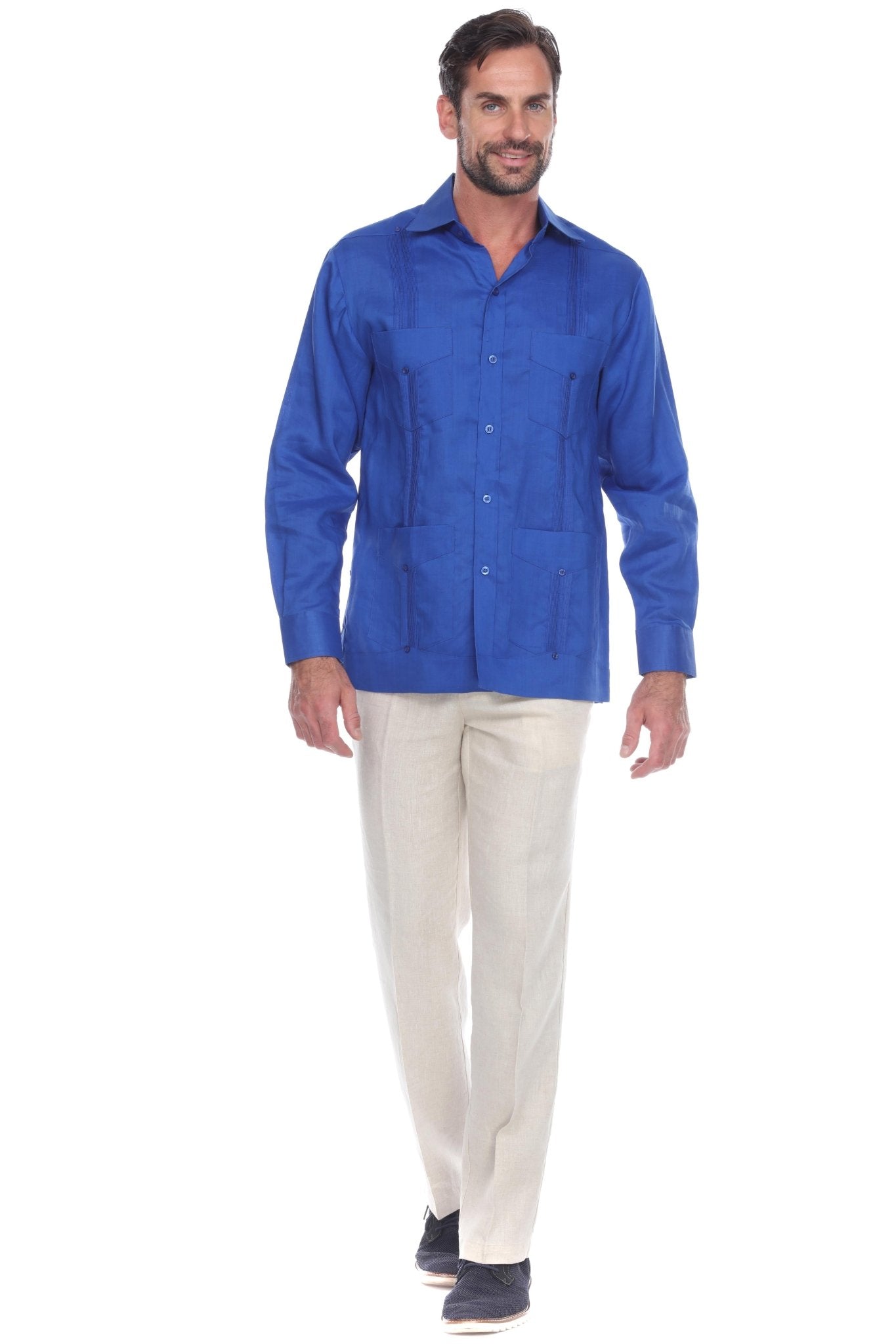 Men's 100% Linen Classic Four-Pocket Long Sleeve Guayabera Shirt