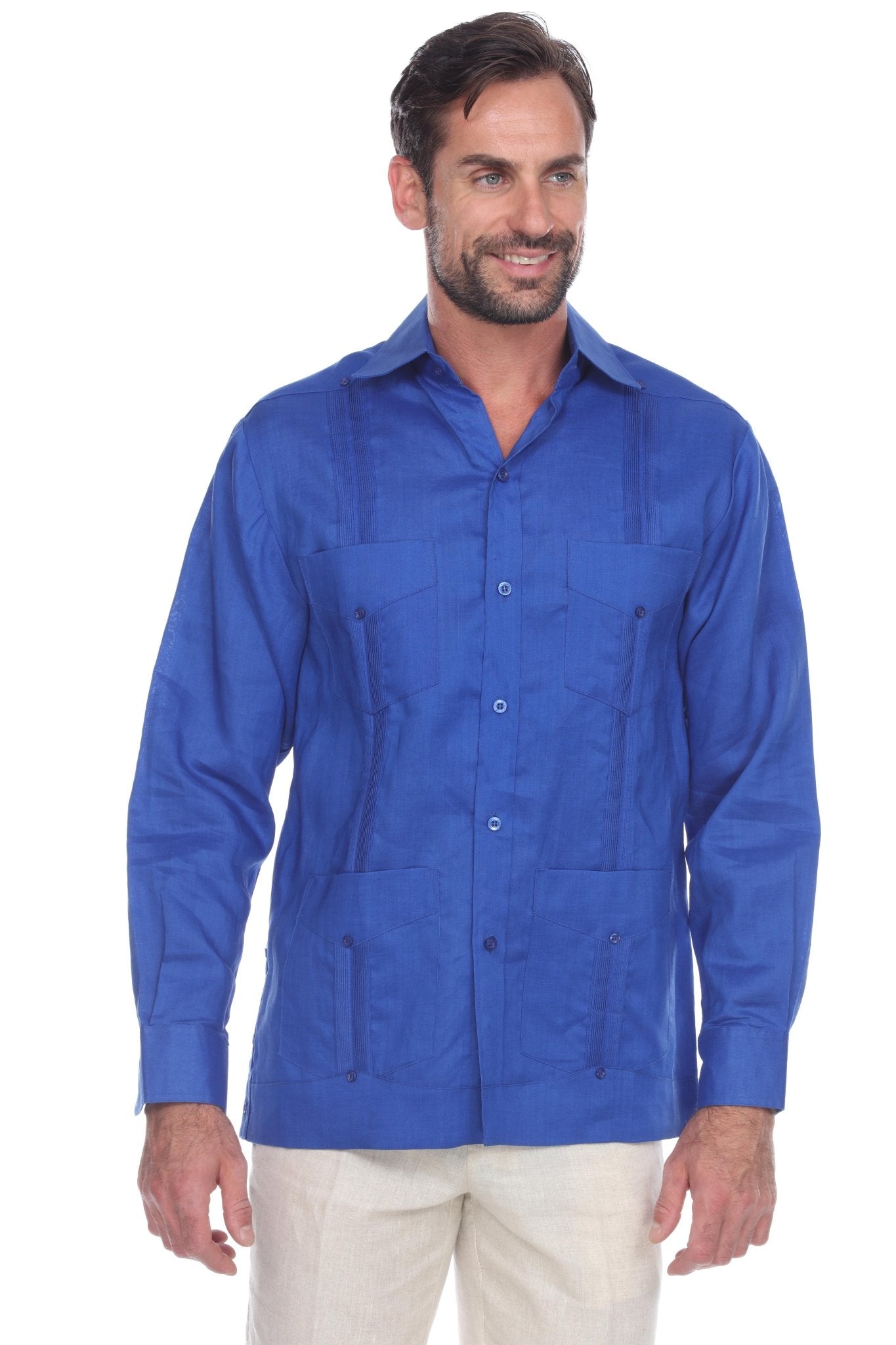 Men's 100% Linen Classic Four-Pocket Long Sleeve Guayabera Shirt