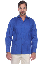 Men's 100% Linen Classic Four-Pocket Long Sleeve Guayabera Shirt