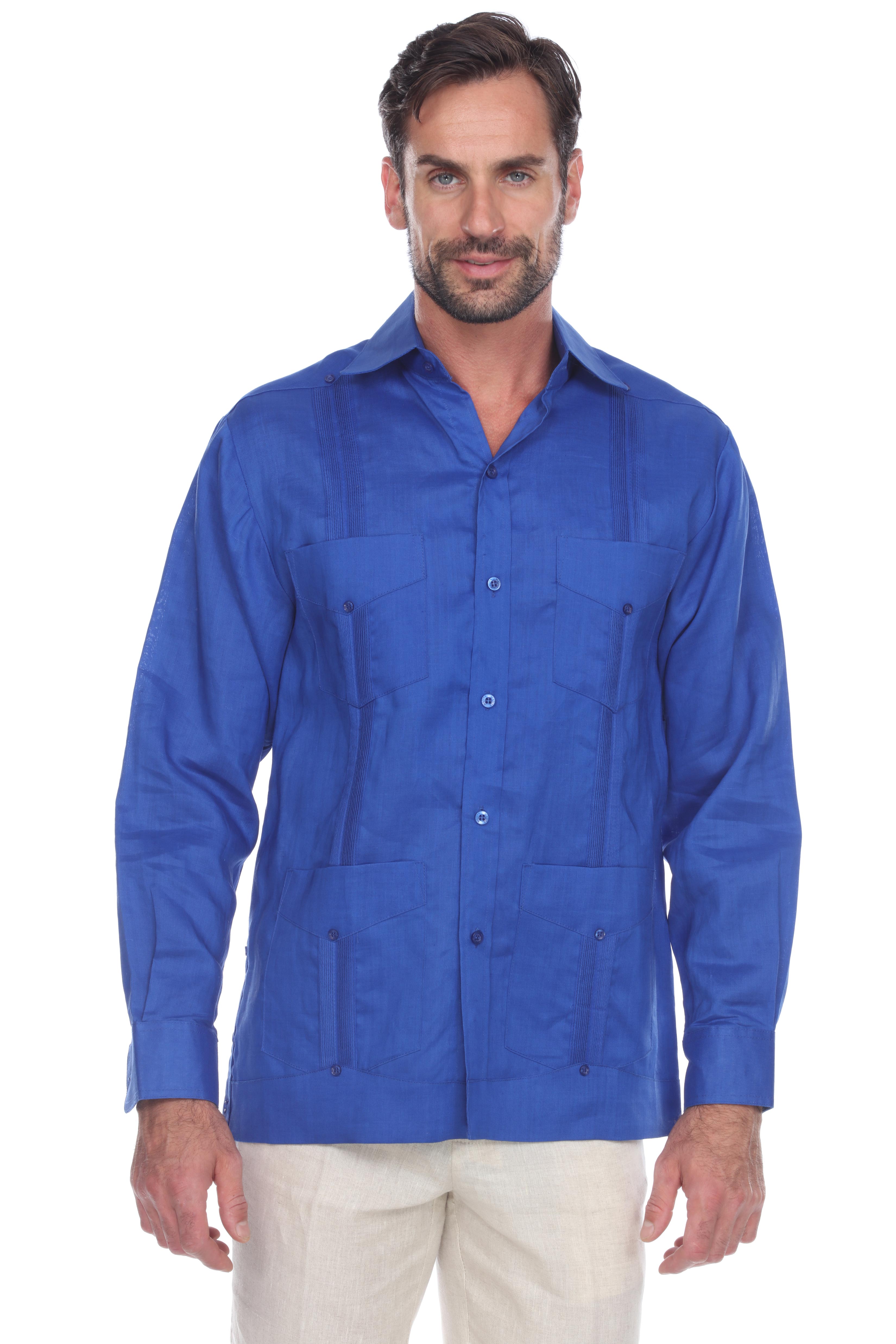 Men's 100% Linen Classic Four-Pocket Long Sleeve Guayabera Shirt