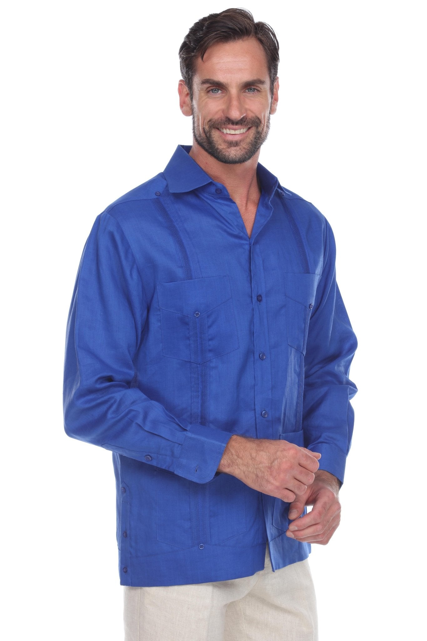 Men's 100% Linen Classic Four-Pocket Long Sleeve Guayabera Shirt