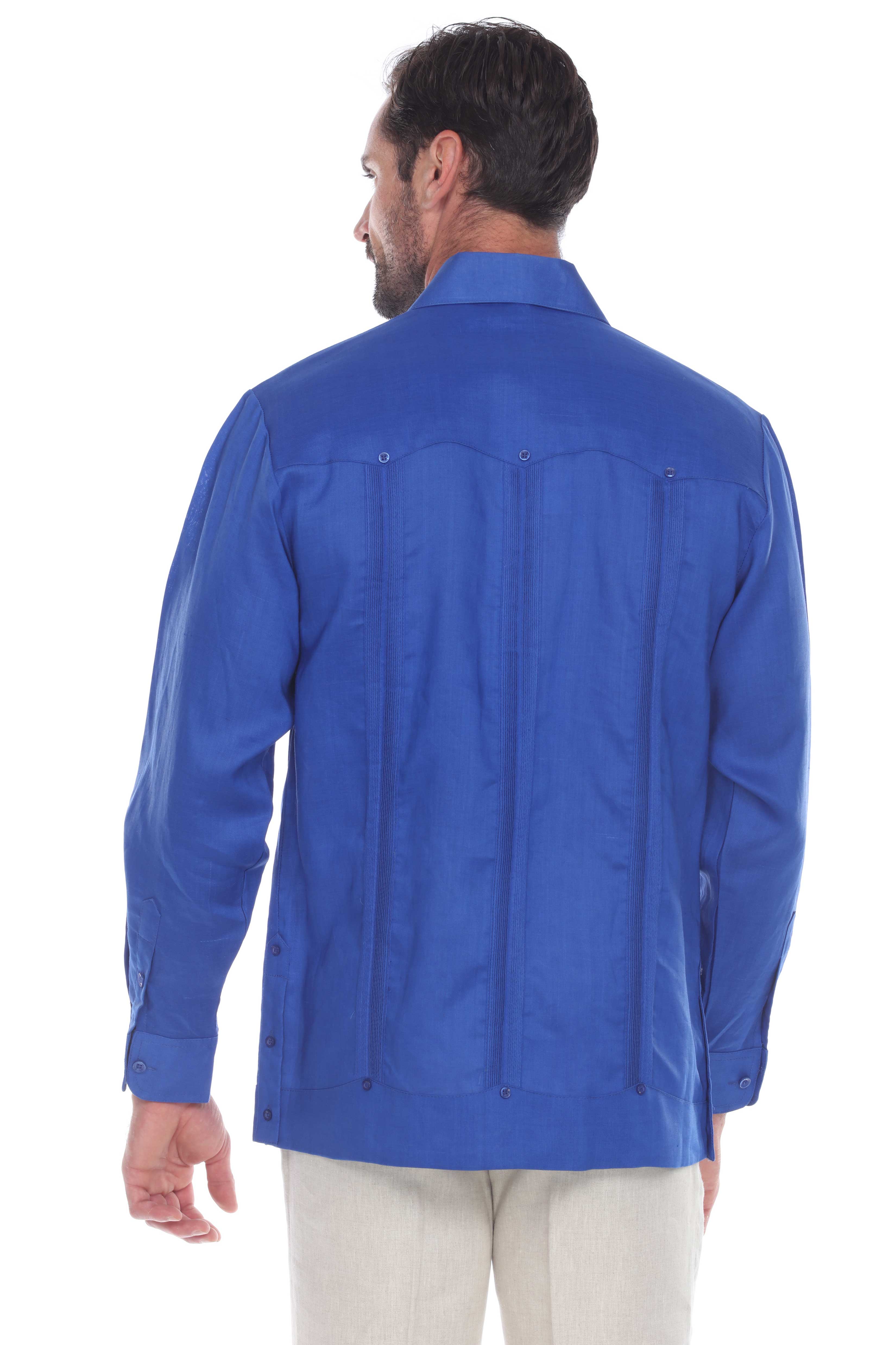 Men's 100% Linen Classic Four-Pocket Long Sleeve Guayabera Shirt