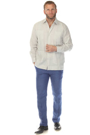 Men's 100% Linen Classic Four-Pocket Long Sleeve Guayabera Shirt