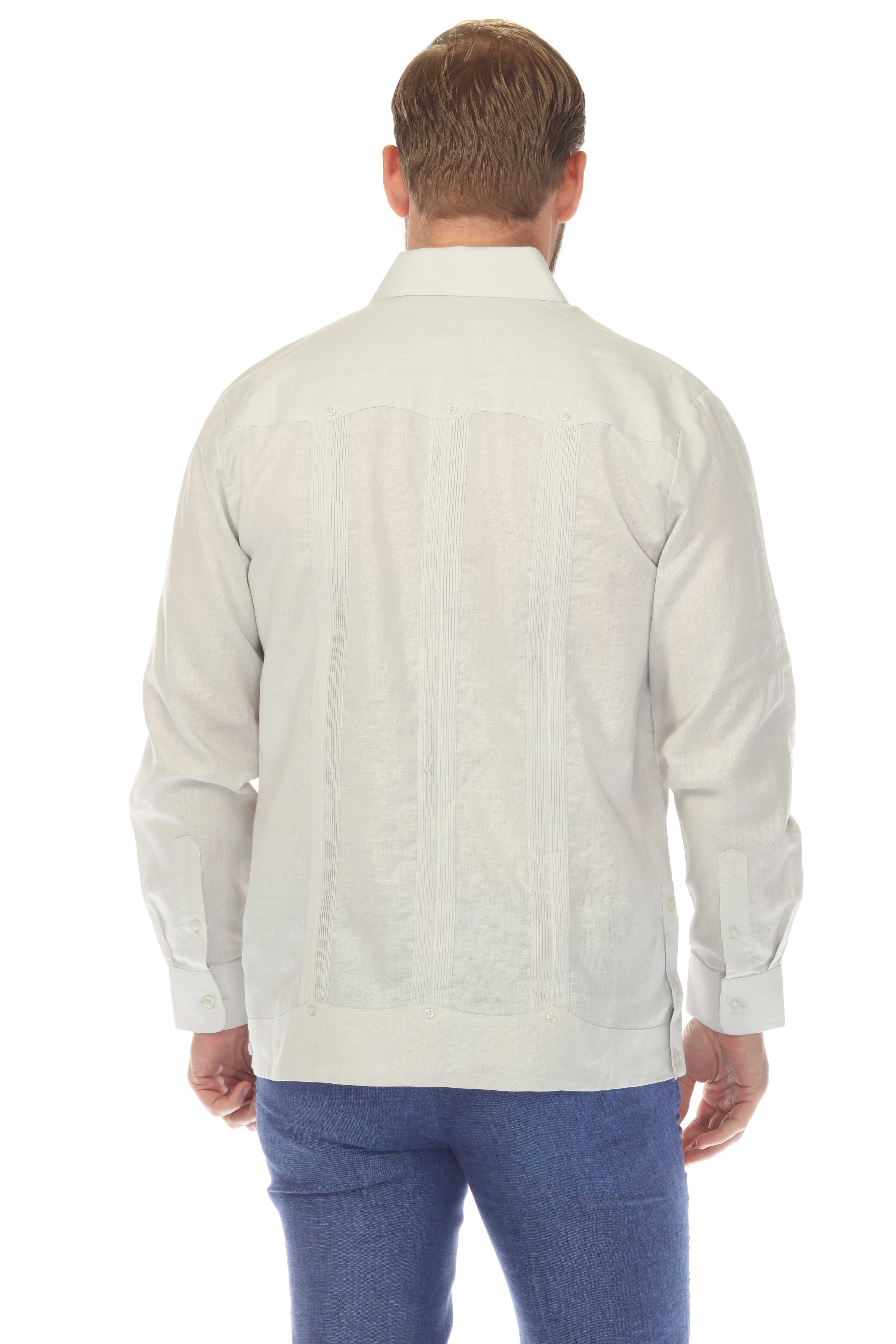 Men's 100% Linen Classic Four-Pocket Long Sleeve Guayabera Shirt