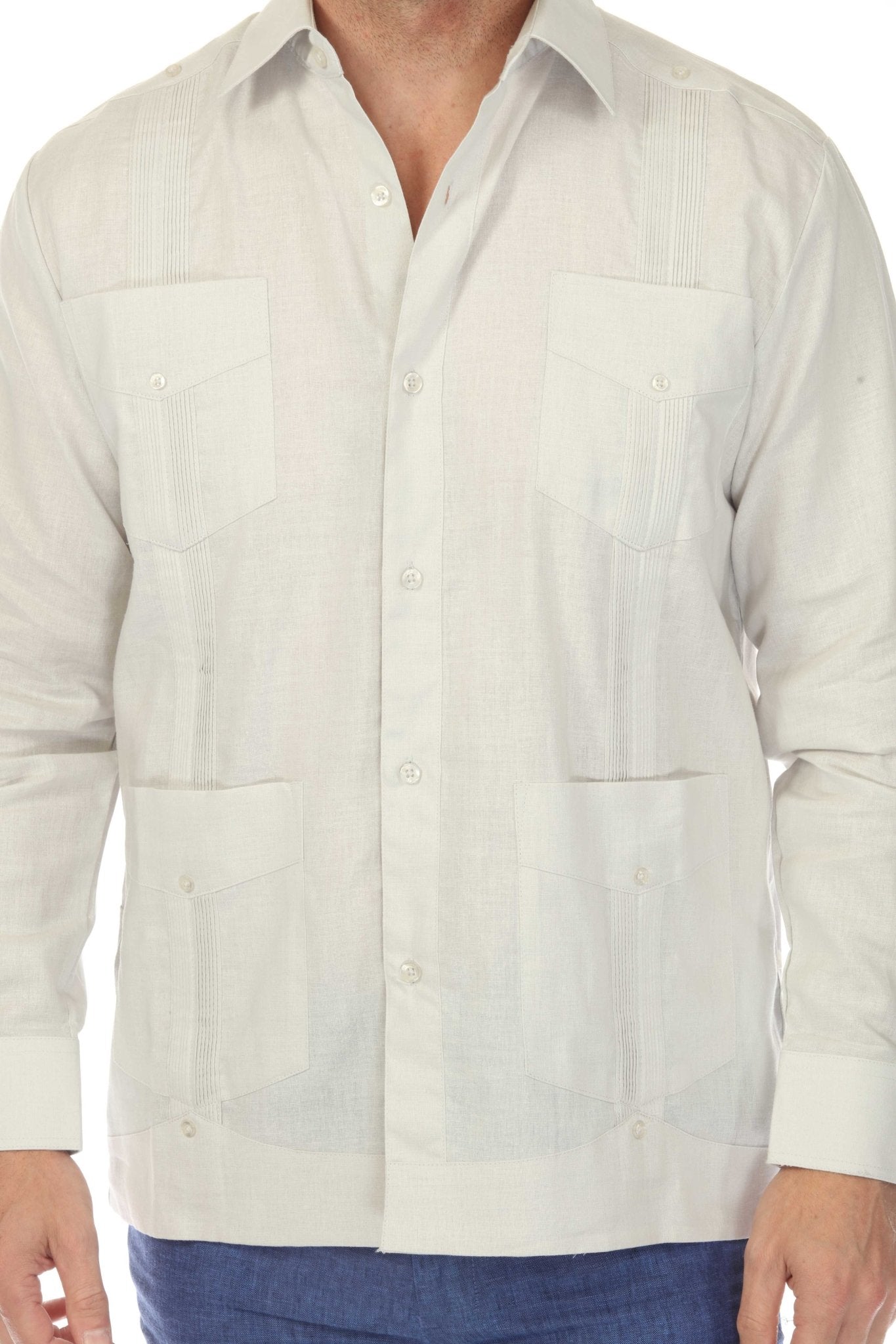 Men's 100% Linen Classic Four-Pocket Long Sleeve Guayabera Shirt