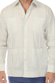 Men's 100% Linen Classic Four-Pocket Long Sleeve Guayabera Shirt
