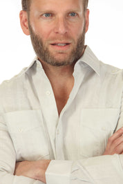 Men's 100% Linen Classic Four-Pocket Long Sleeve Guayabera Shirt