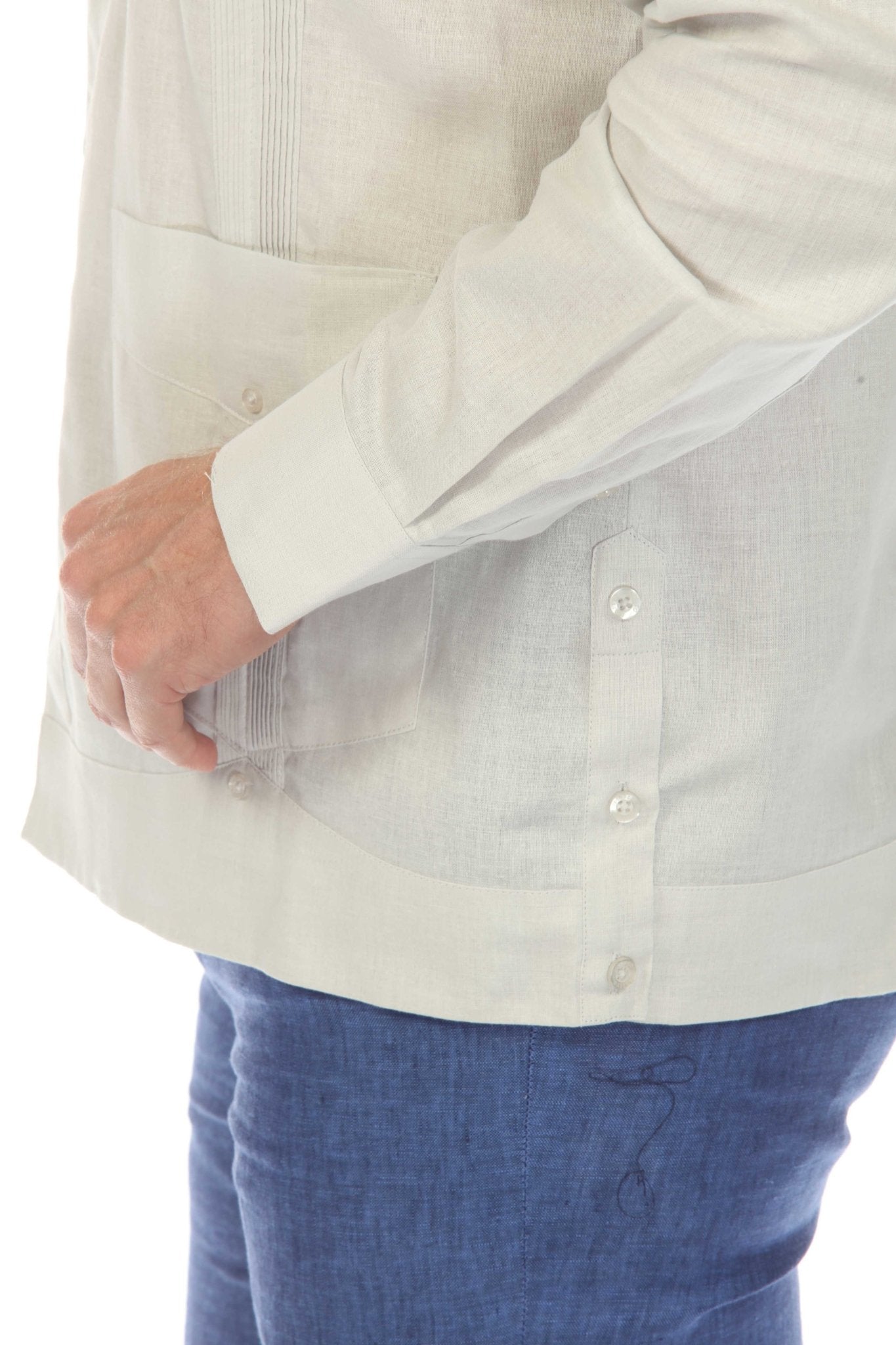 Men's 100% Linen Classic Four-Pocket Long Sleeve Guayabera Shirt