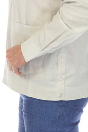 Men's 100% Linen Classic Four-Pocket Long Sleeve Guayabera Shirt