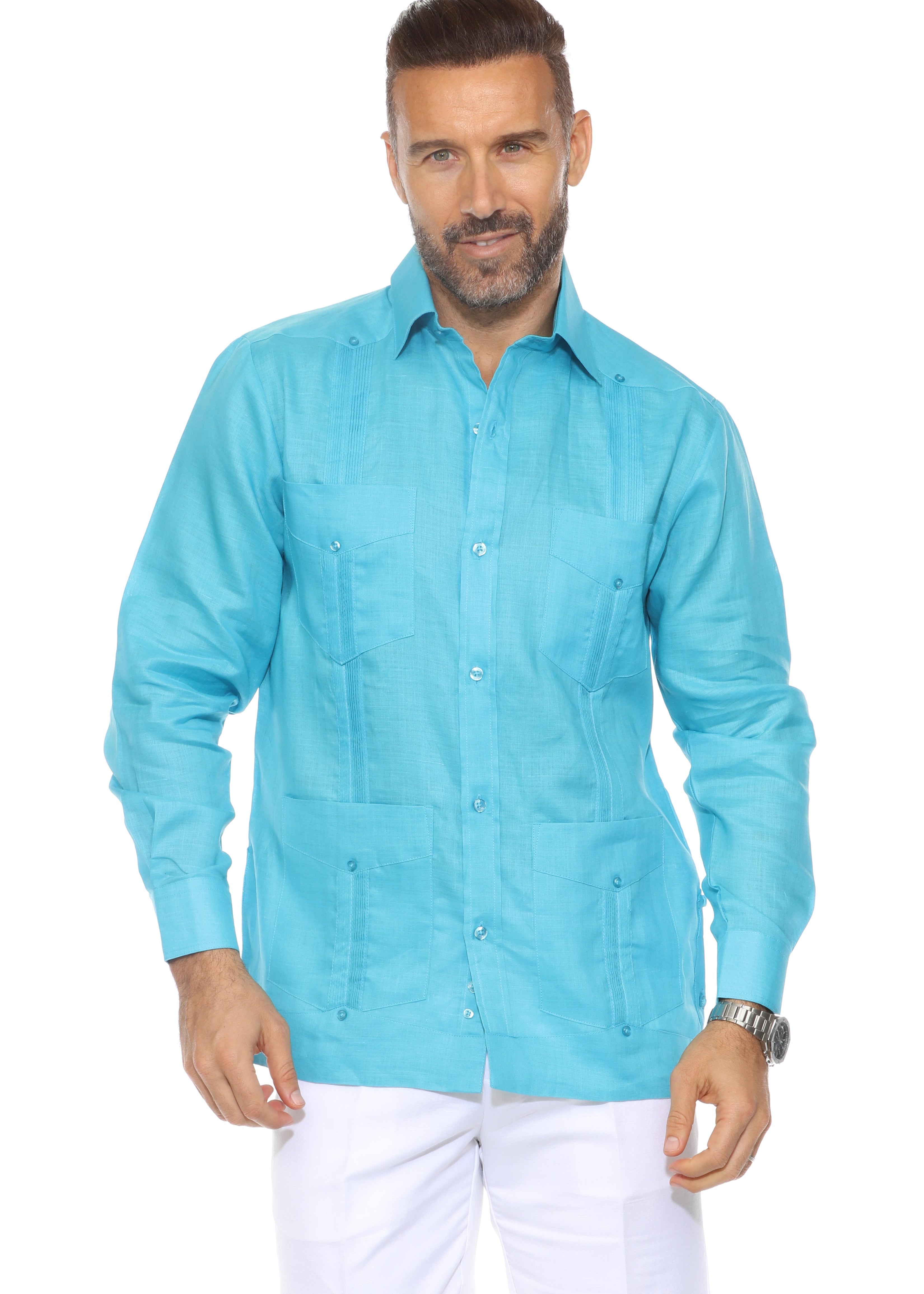 100% Linen Classic Four Pocket Guayabera Shirt Long Sleeve