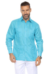 Camisa Guayabera Clásica Manga Larga 100% Lino con Cuatro Bolsillos