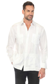 Men's 100% Linen Classic Four-Pocket Long Sleeve Guayabera Shirt