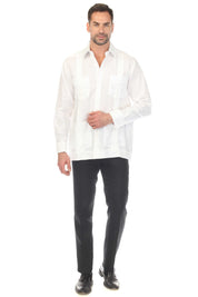 Men's 100% Linen Classic Four-Pocket Long Sleeve Guayabera Shirt