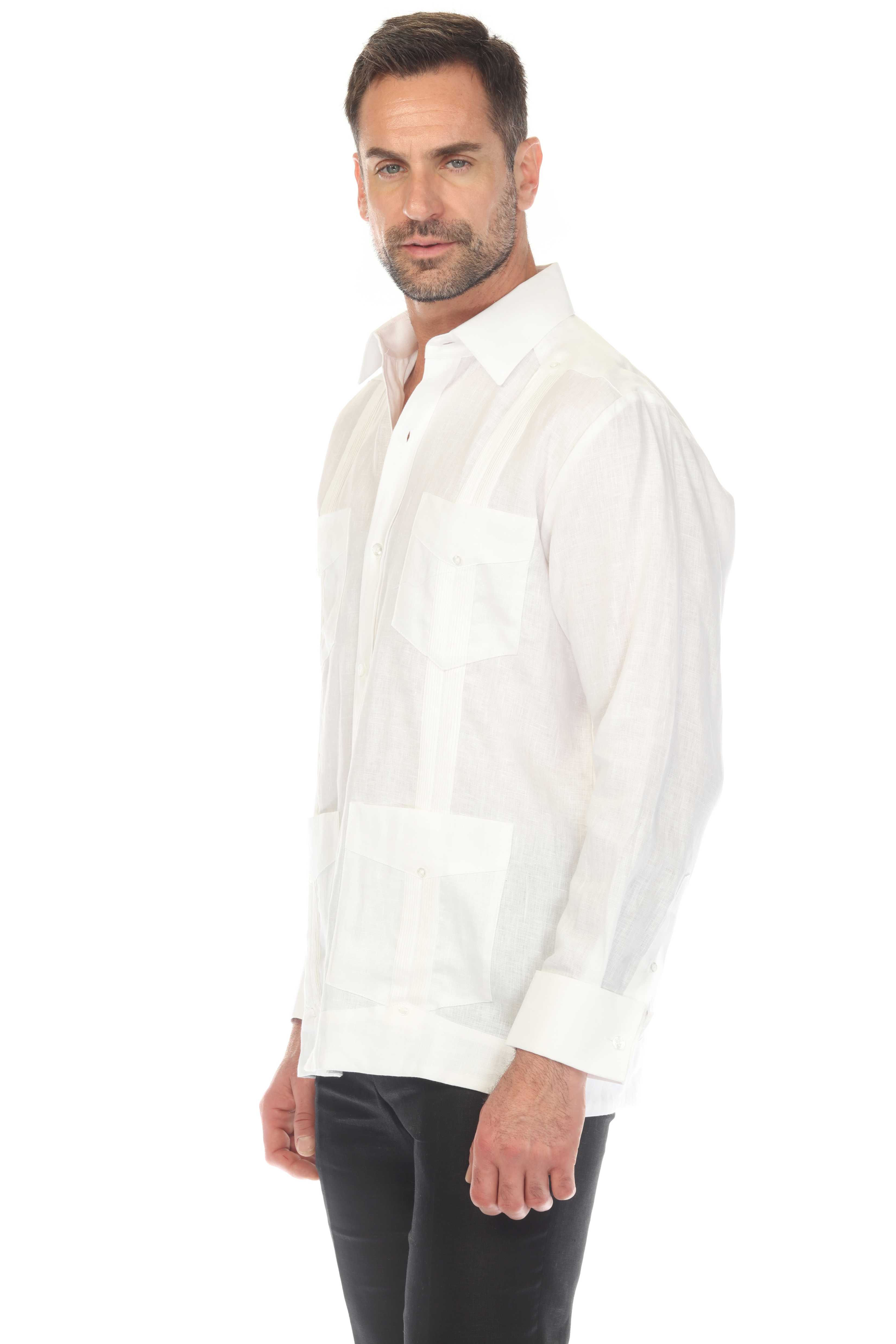 Men's 100% Linen Classic Four-Pocket Long Sleeve Guayabera Shirt