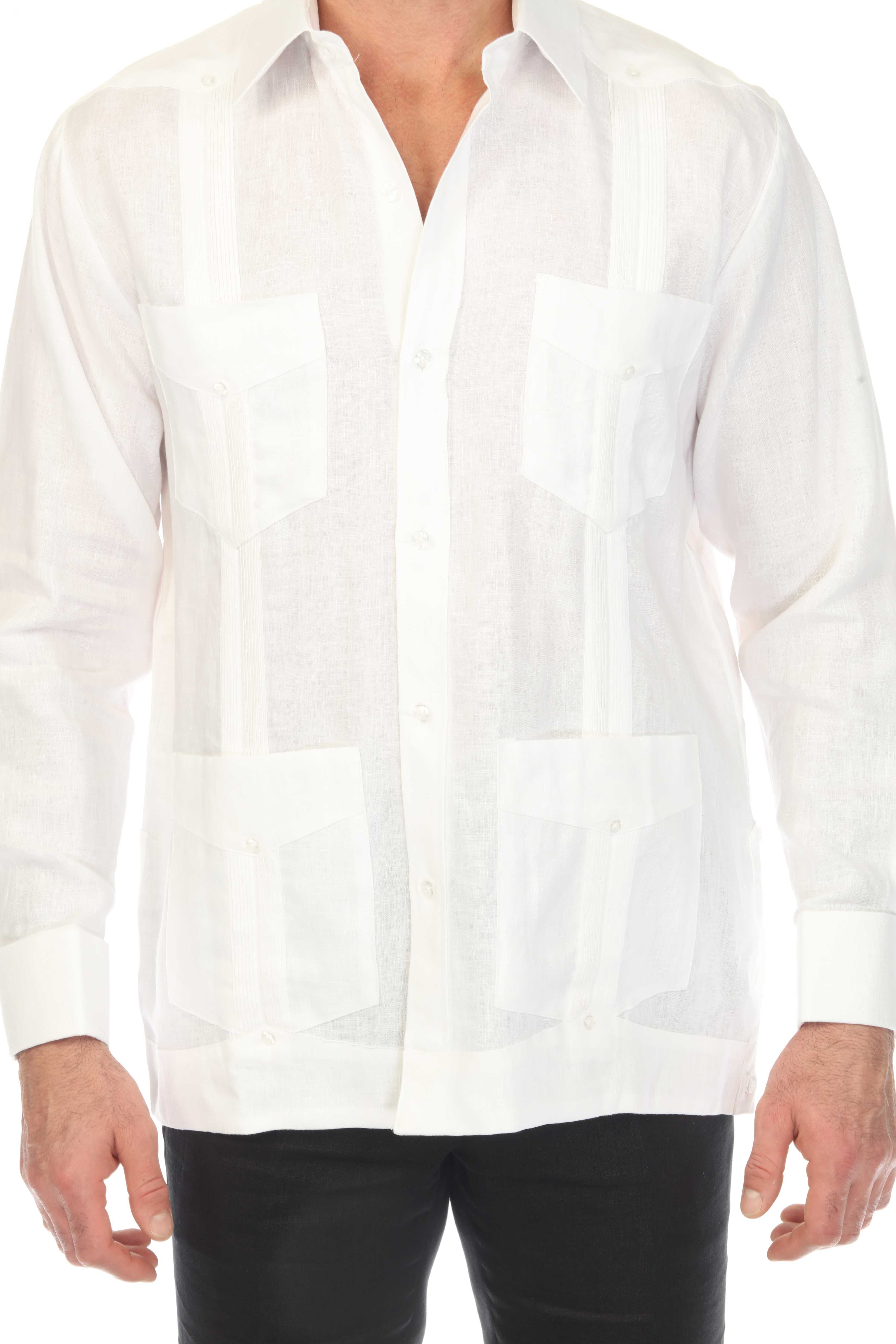 Men's 100% Linen Classic Four-Pocket Long Sleeve Guayabera Shirt