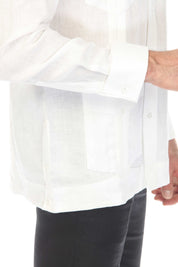 Men's 100% Linen Classic Four-Pocket Long Sleeve Guayabera Shirt