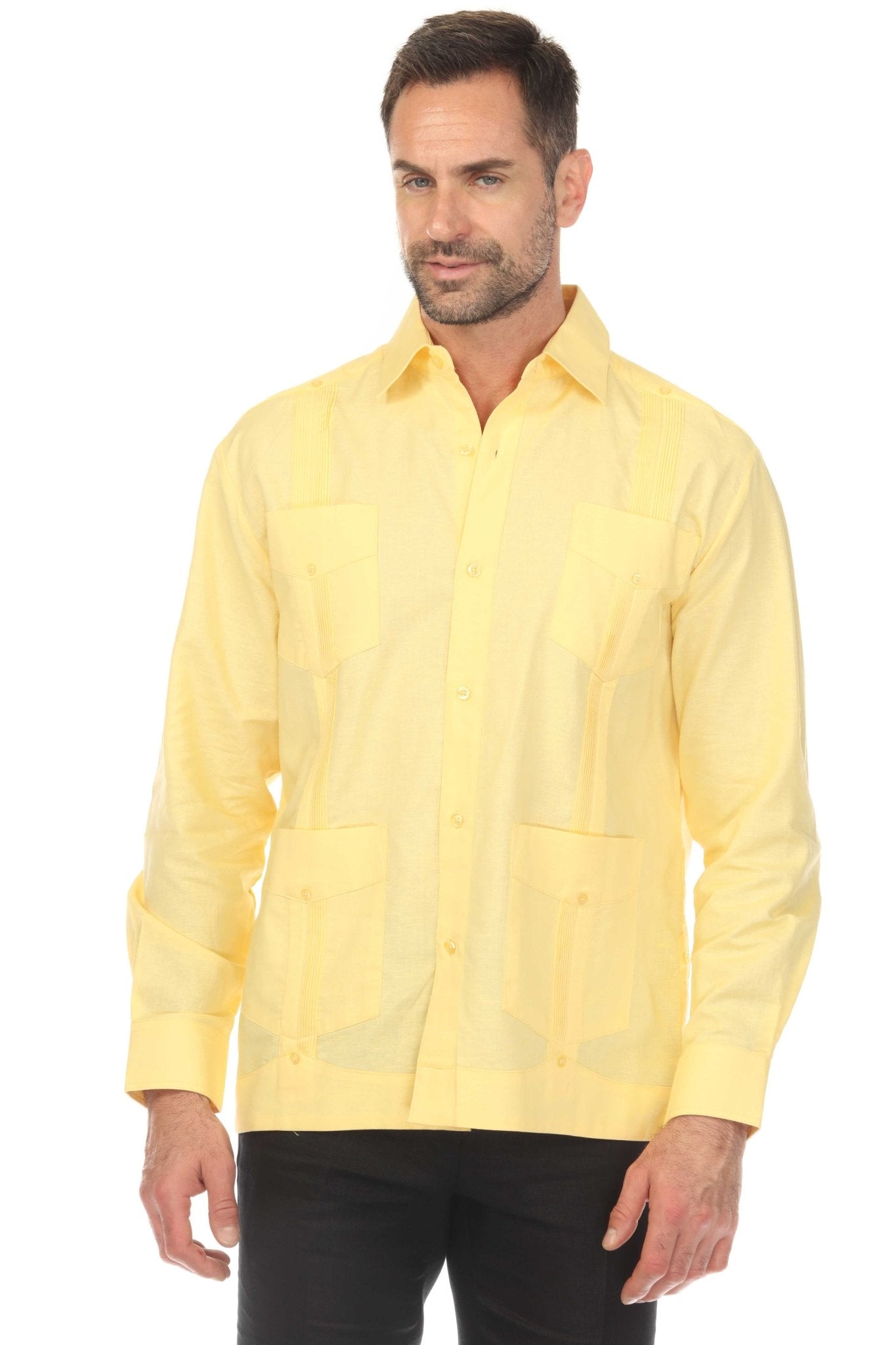 【YELLOW】Leno cloth guayabera shirt Camisa Guayabera 100% Lino Tallas Grandes para Hombre 3X–8X
