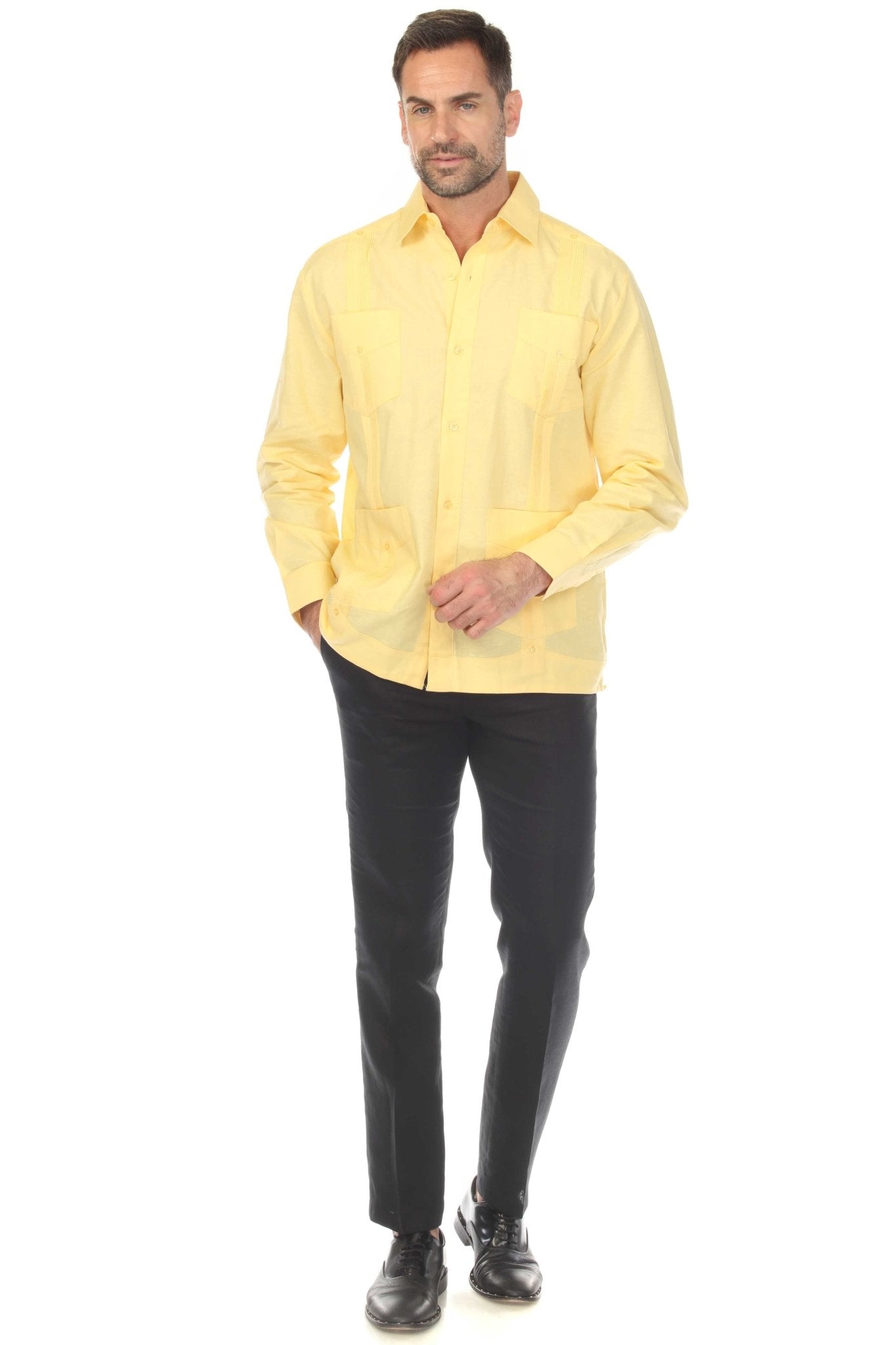 Men's 100% Linen Classic Four-Pocket Long Sleeve Guayabera Shirt