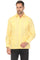 Man in a yellow Men's Linen Classic Four-Pocket Long Sleeve Guayabera Shirt with four pockets, front view.