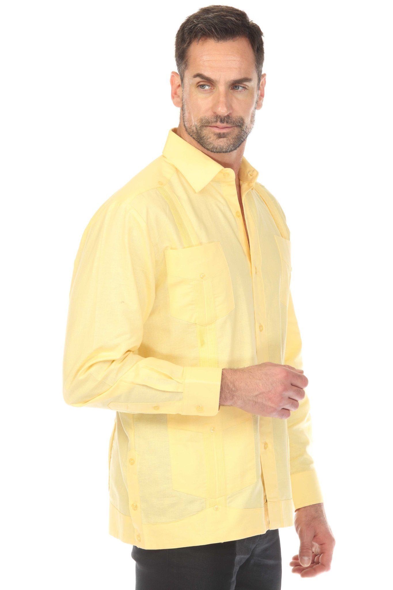 Men's 100% Linen Classic Four-Pocket Long Sleeve Guayabera Shirt