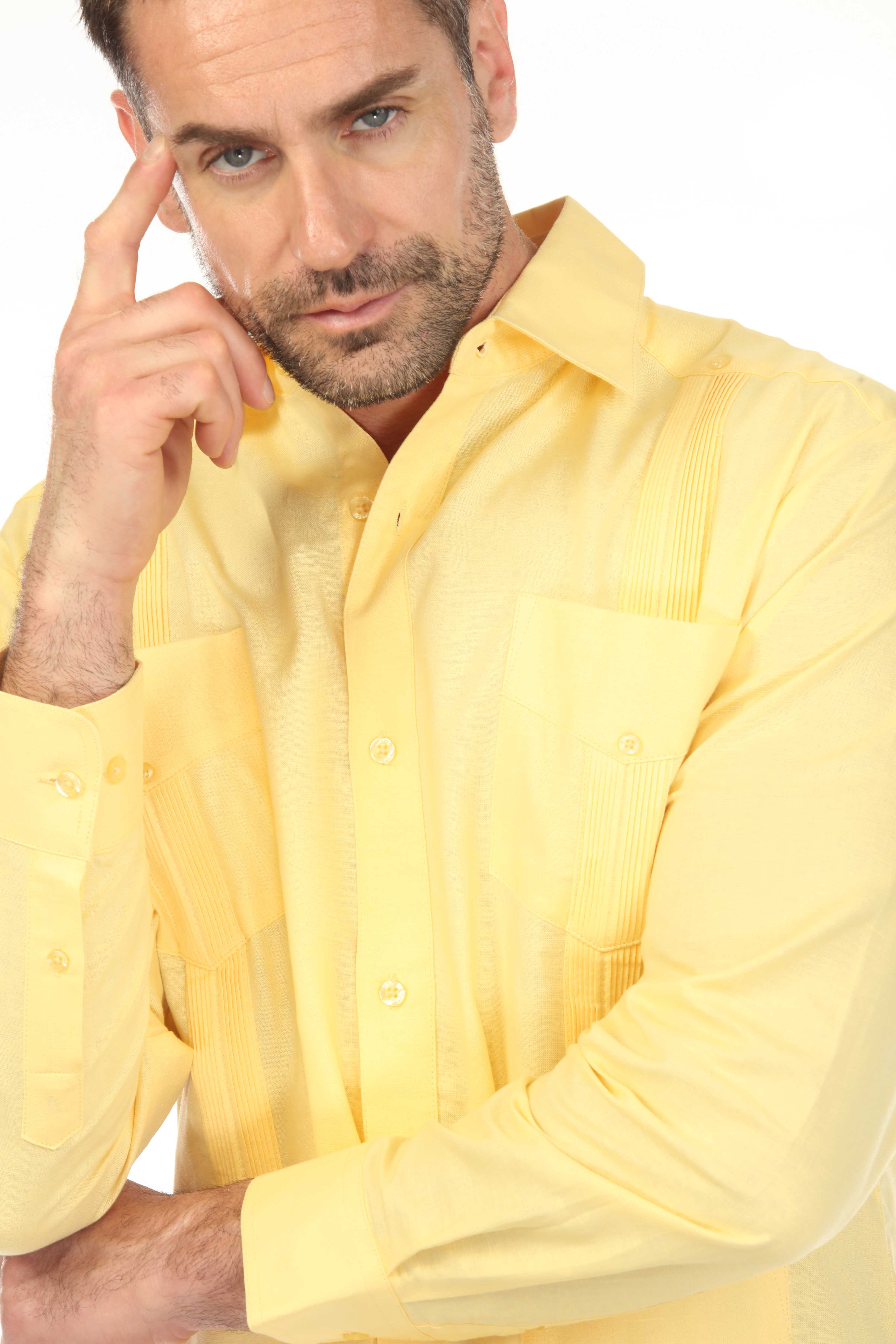 Men's 100% Linen Classic Four-Pocket Long Sleeve Guayabera Shirt