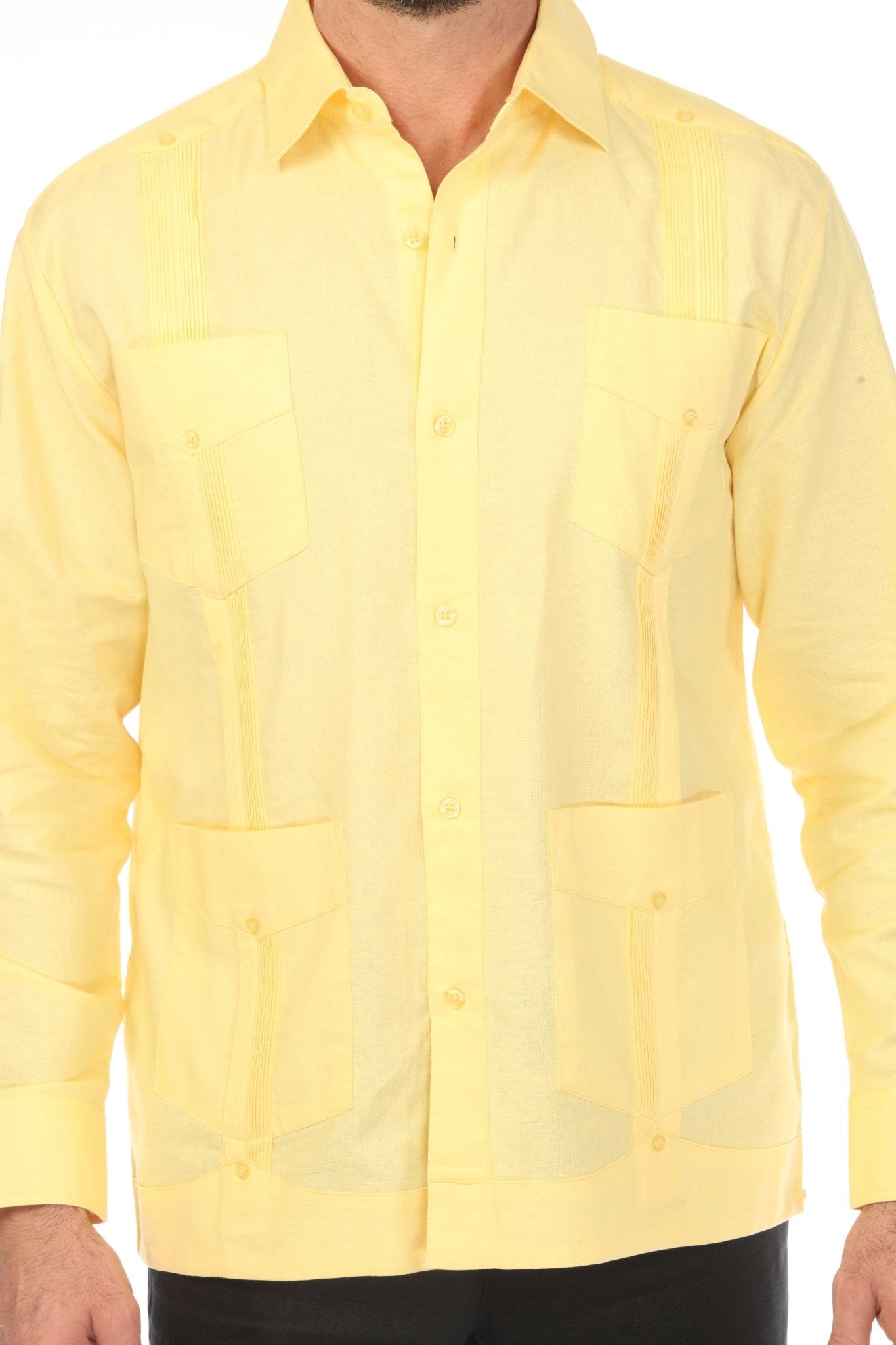 Men's 100% Linen Classic Four-Pocket Long Sleeve Guayabera Shirt