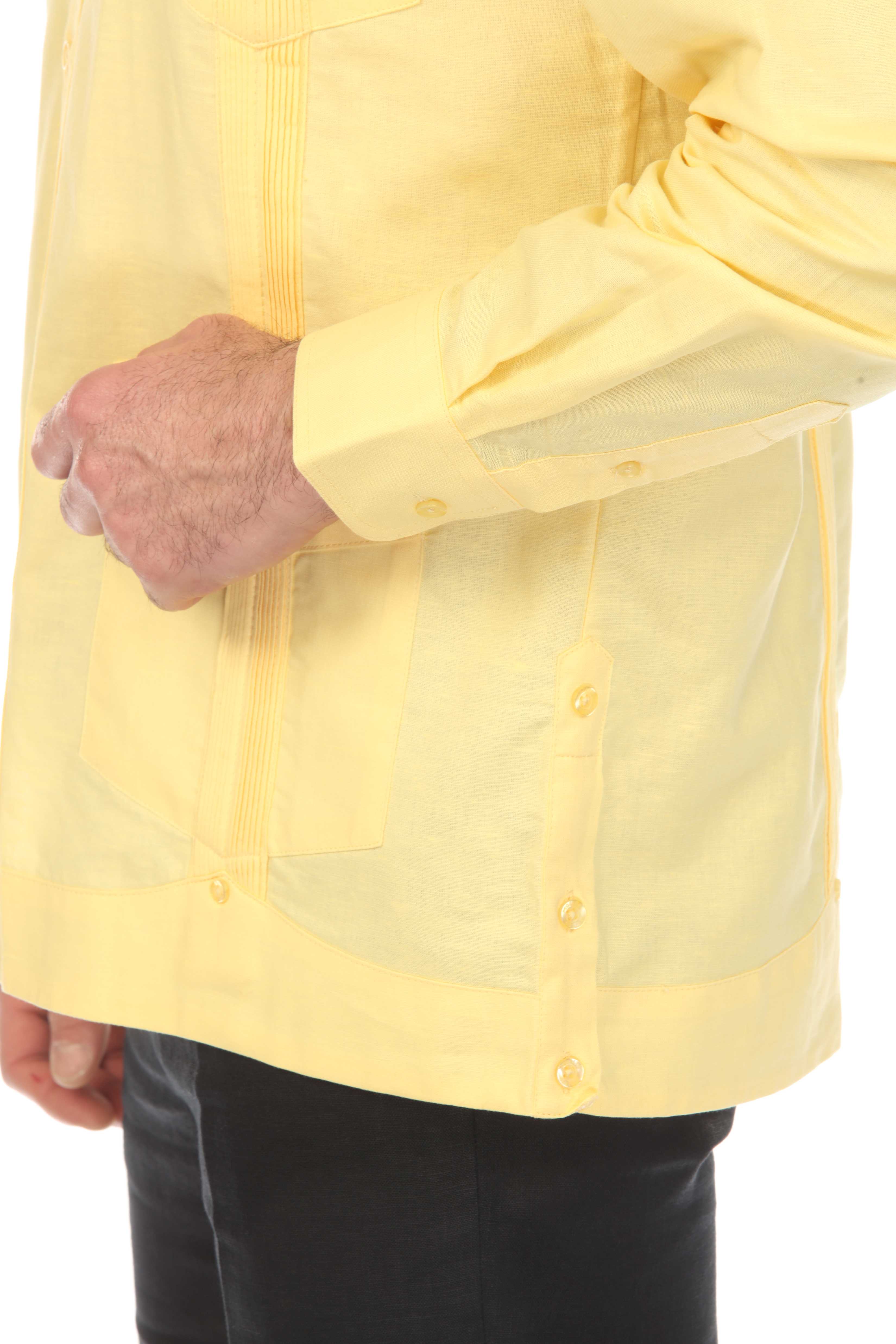 Men's 100% Linen Classic Four-Pocket Long Sleeve Guayabera Shirt