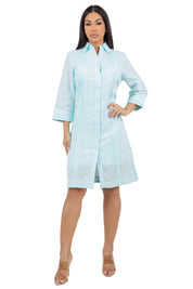 Mojito Women's Guayabera Dress Classic Style Linen Blend 3/4 Sleeve and Button Down