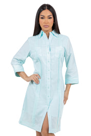 Mojito Women's Guayabera Dress Classic Style Linen Blend 3/4 Sleeve and Button Down