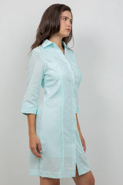 Camisa Guayabera de Vestir para Mujer Manga 3/4 con 4 Bolsillos y Botones