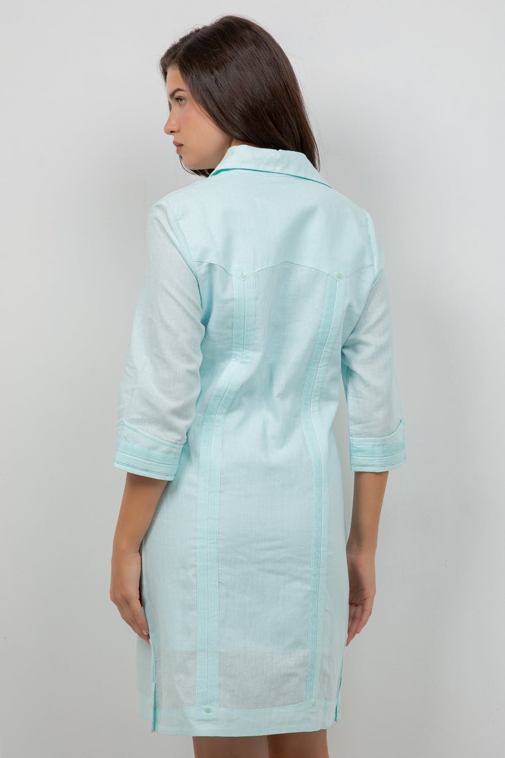 Women's Linen Cotton Guayabera Shirt Dress 3/4 Sleeve Large / White Women's Linen Cotton Guayabera Shirt Dress 3/4 Sleeve Large / White