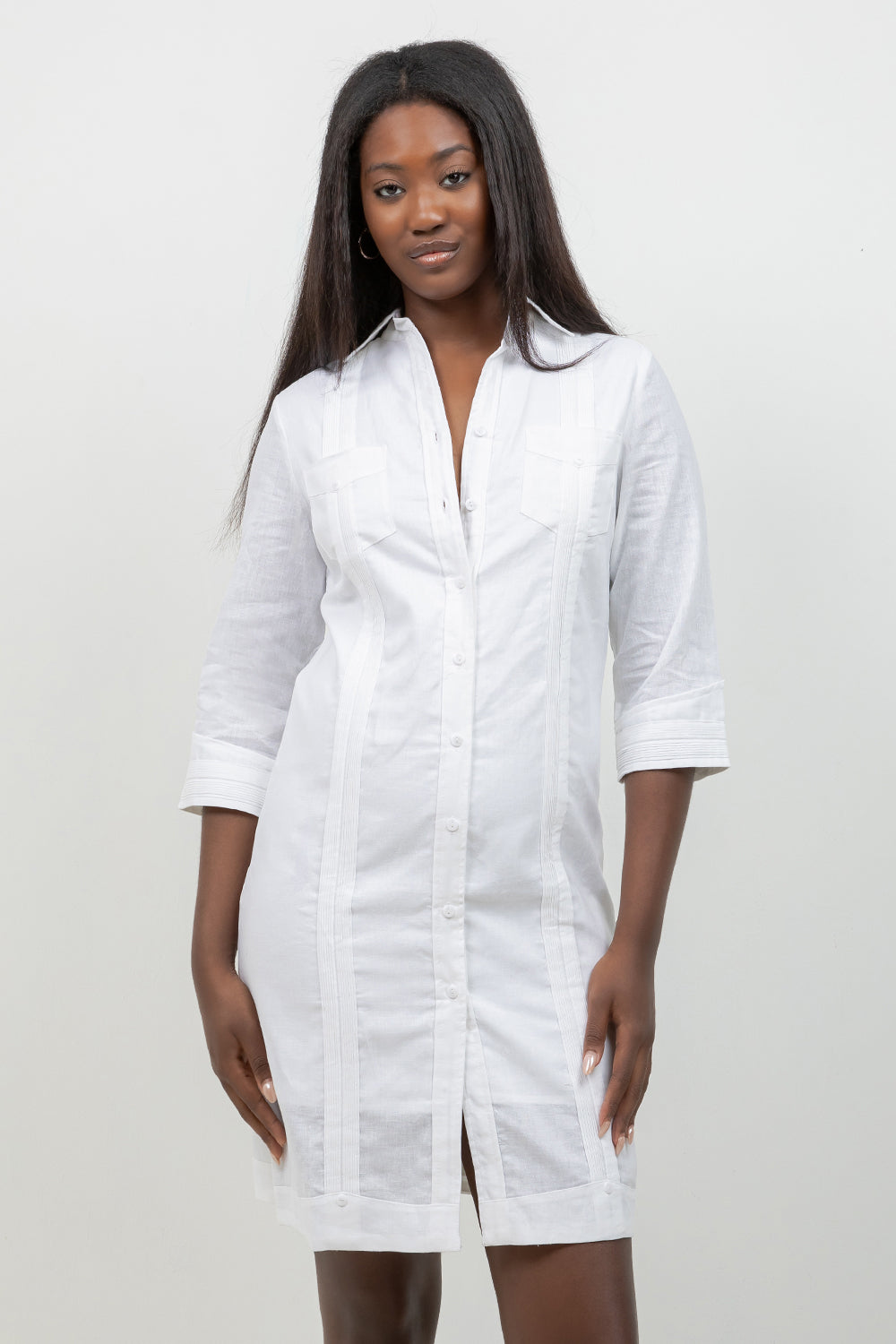 3/4 Sleeve Guayabera Dress Shirt 2 Pocket Button Down