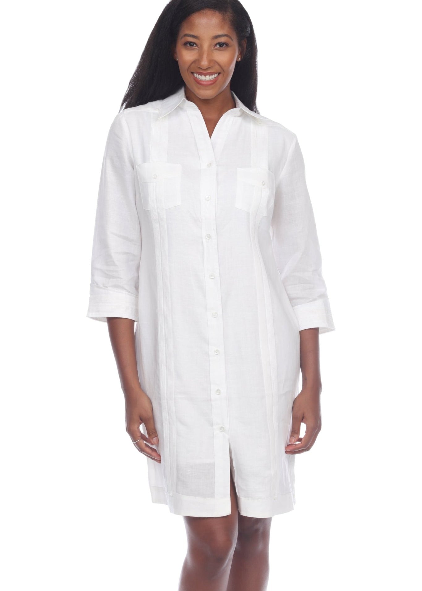 4 sleeve, button-down Women's Guayabera Dress Shirt.