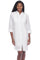 A woman smiles wearing a white, 3/4 sleeve, button-down Women's Guayabera Dress Shirt.