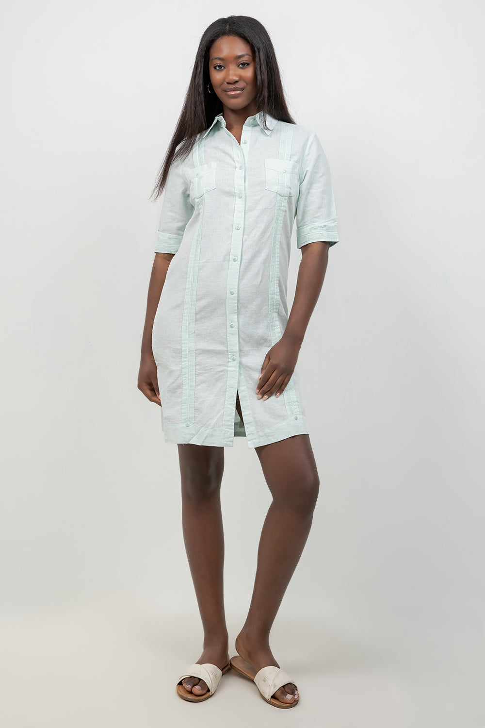 Classic Short Sleeve Linen-Cotton Guayabera Dress