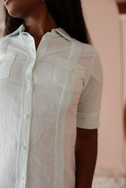 Mojito Women's Classic Guayabera Dress Linen Blend Short Sleeve Button Down