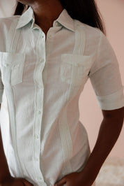 Mojito Women's Classic Guayabera Dress Linen Blend Short Sleeve Button Down