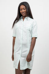 Vestido Guayabera Clásico de Lino y Algodón de Manga Corta