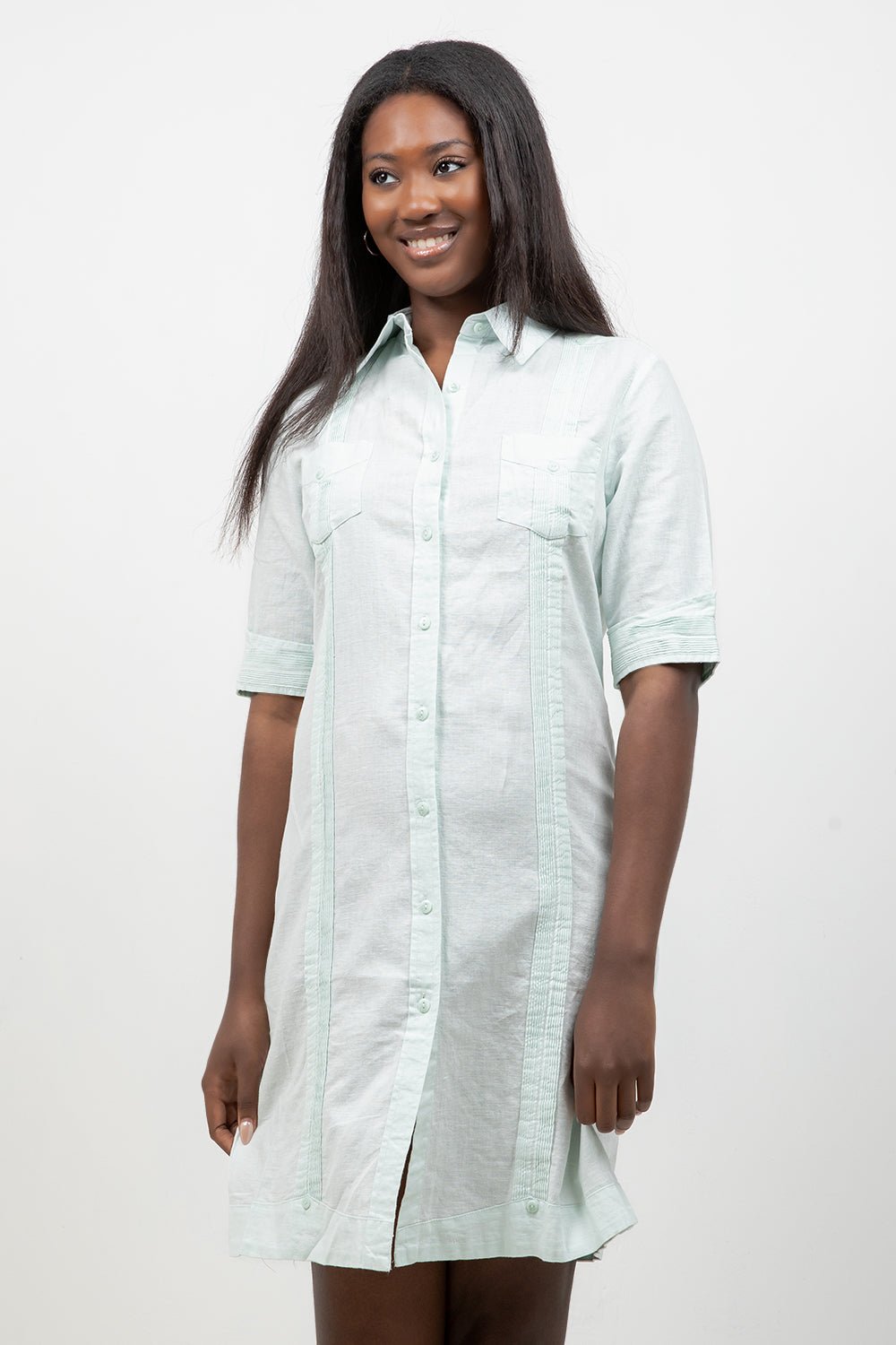Women's Classic Guayabera Shirt-Dress Short Sleeve Linen X-Large / RED