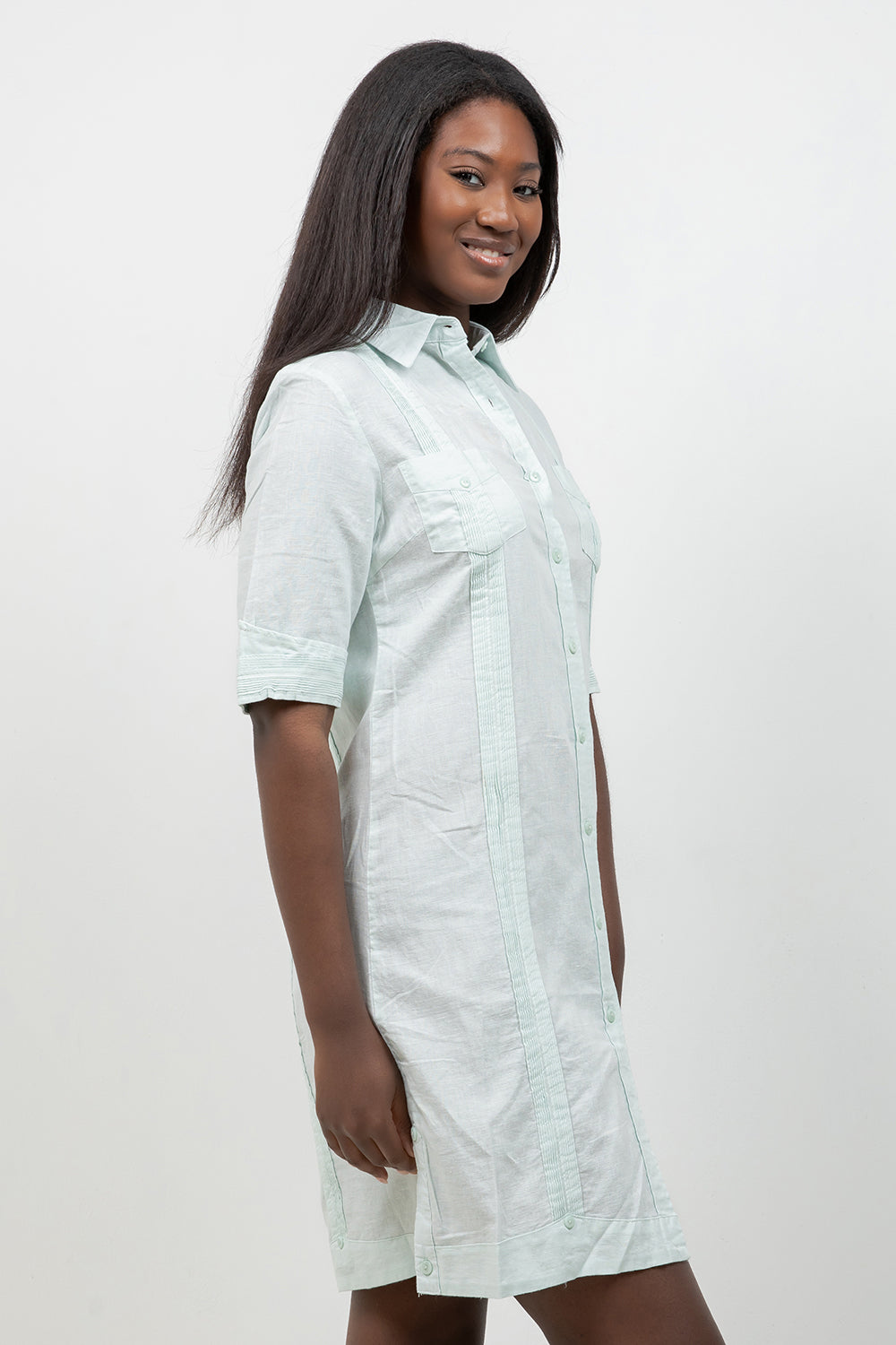 Classic Short Sleeve Linen-Cotton Guayabera Dress