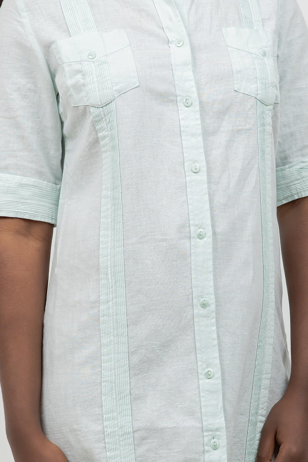 Classic Short Sleeve Linen-Cotton Guayabera Dress