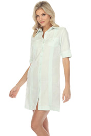 Mojito Women's Classic Guayabera Dress Linen Blend Short Sleeve Button Down