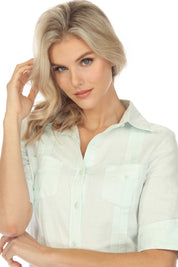 Mojito Women's Classic Guayabera Dress Linen Blend Short Sleeve Button Down