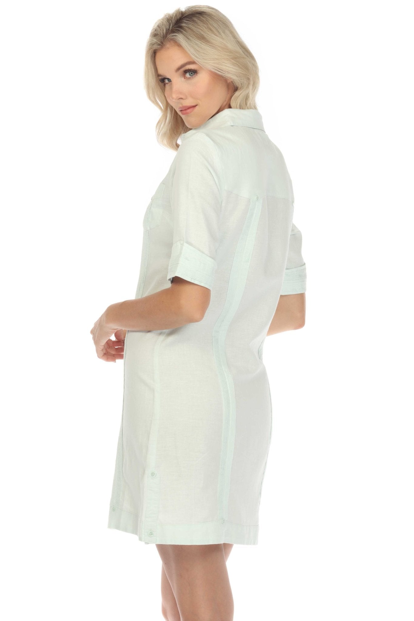 Women's Classic Guayabera Dress Linen Blend Short Sleeve Button Down
