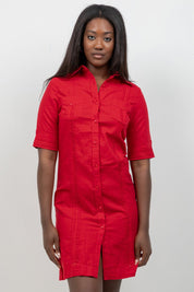 Classic Short Sleeve Linen-Cotton Guayabera Dress