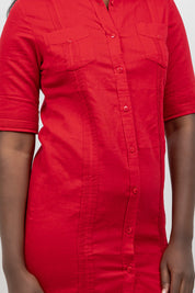 Classic Short Sleeve Linen-Cotton Guayabera Dress