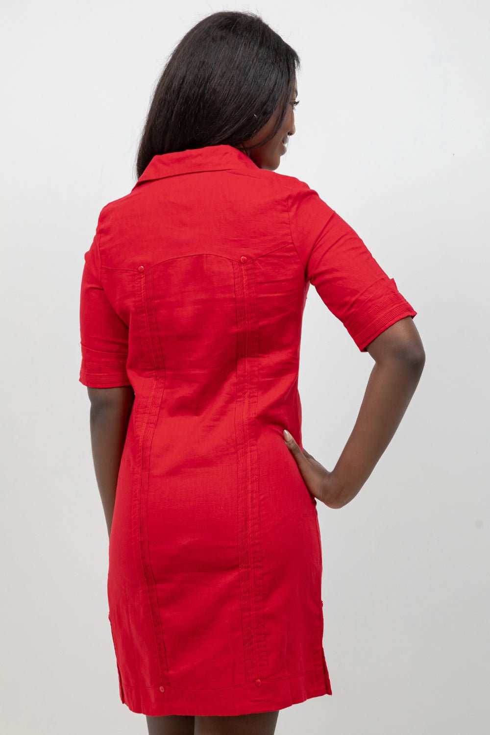 Classic Short Sleeve Linen-Cotton Guayabera Dress
