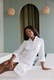 Mojito Women's Classic Guayabera Dress Linen Blend Short Sleeve Button Down