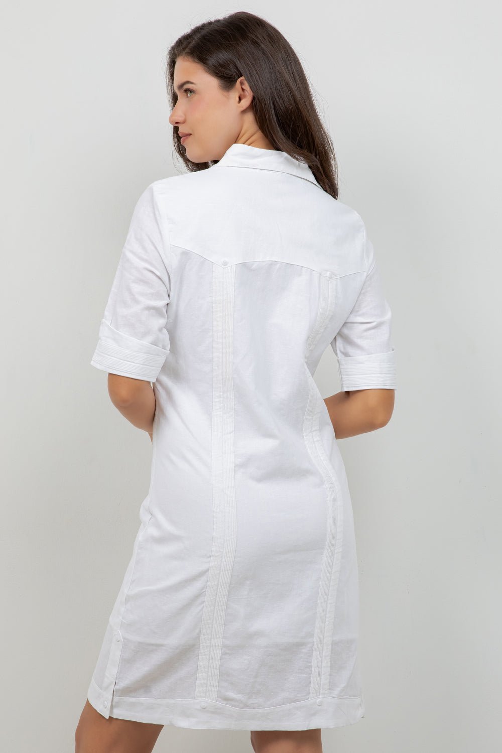 Classic Short Sleeve Linen-Cotton Guayabera Dress