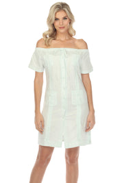Mojito Women's Guayabera Dress Sexy Off Shoulder Linen Blend Button Down